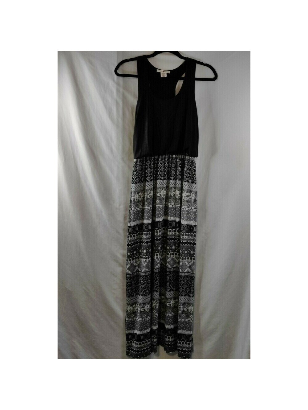 Derek Heart Black White Patterned Maxi Dress Racerback Tank Top Boho S